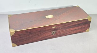A mahogany household chest with brass fillets...