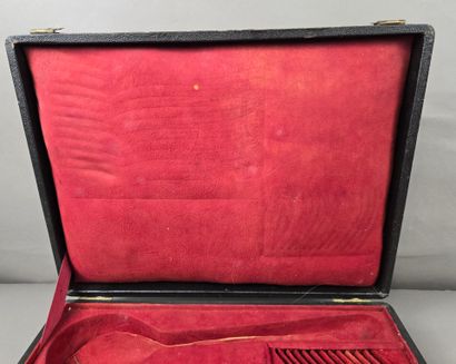 Large household set, leather top with brass...