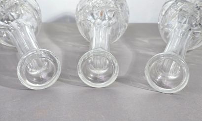 Beautiful set of 3 large white crystal decanters...