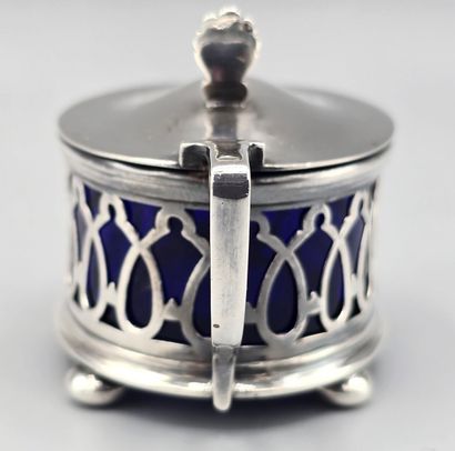Oval-shaped silver-plated mustard pot on...