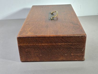Household chest, probably oak with brass...