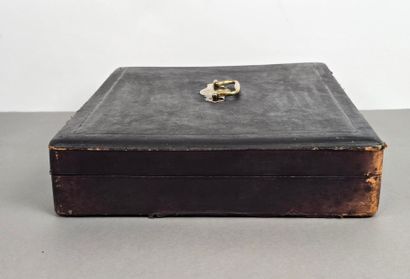 Household chest. Lid with leather top and...