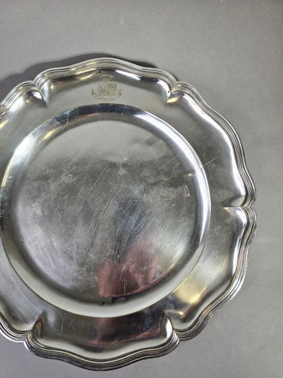 Large circular silver plated dish of filets...