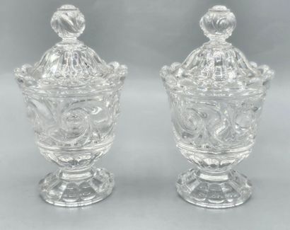 BACCARAT
Pair of molded crystal covered mustard...