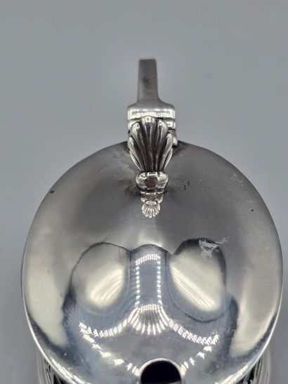 Oval-shaped silver-plated mustard pot on...