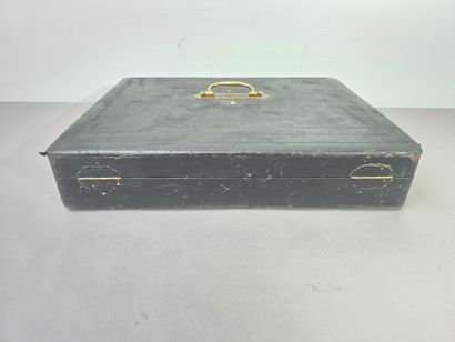 Household chest with leather top lid and...