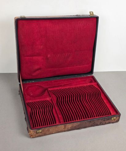 Household chest. Lid with leather top and...