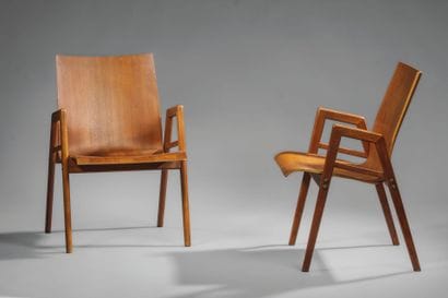 Pair of Scandinavian teak armchairs
Square-section...
