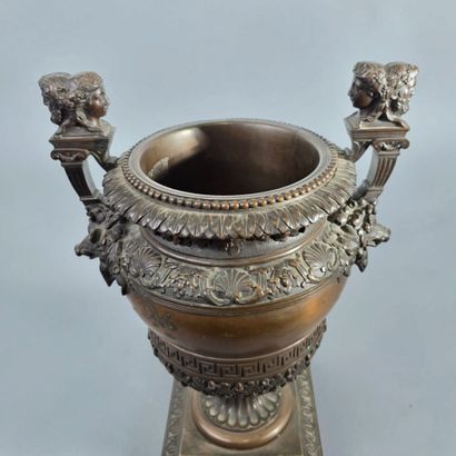 A significant antique-style bronze vase with...