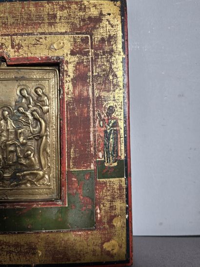 Bronze icon or “kiss of peace” in a polychrome...