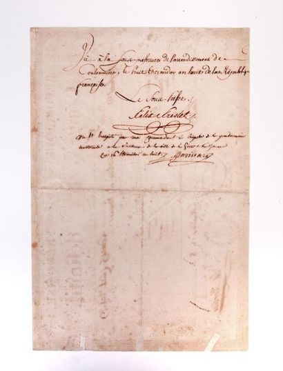 Congé définitif, signé par le Maréchal Mortier,...