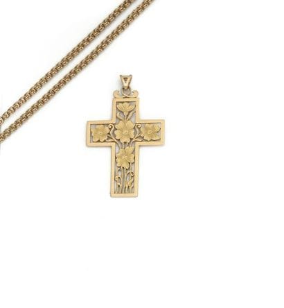 Pendant cross in 18K (750/1000) yellow gold...