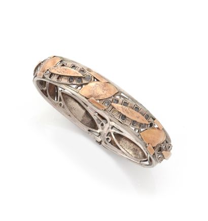 Jonc en argent (800/1000) et or rose 18K...