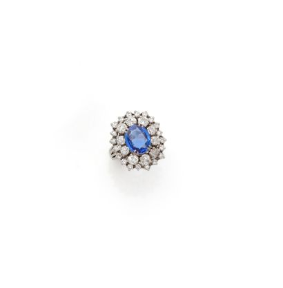 Bague en or gris 18K (750/1000) centrée d'un...