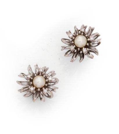 Paire de clip d’oreilles en or gris 18K (750/1000)...