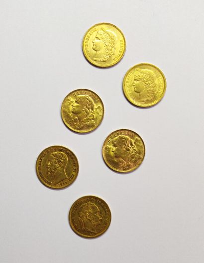 SUISSE

20 francs or. 4 pièces. 1886, 1896,...