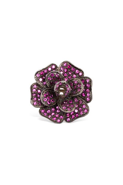 Bague fleur en argent (925/1000) sertie d'un...