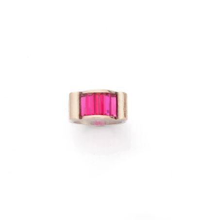 Bague tank en argent (800/1000) et or rose...