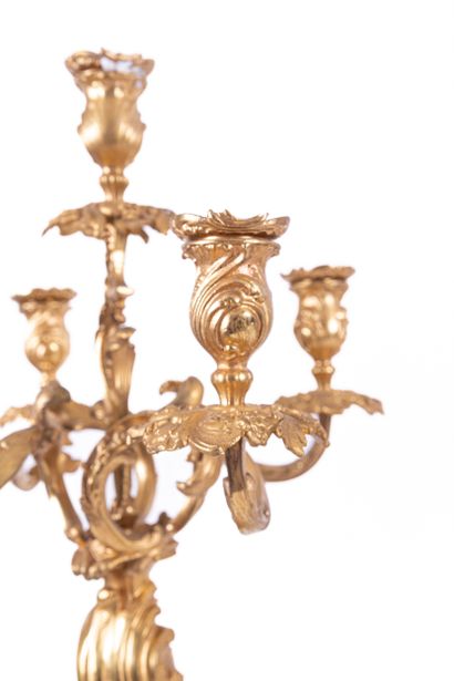 Pair of gilt bronze candelabras with five...
