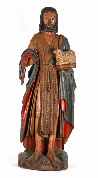 Saint John the Baptist in carved and polychromed...