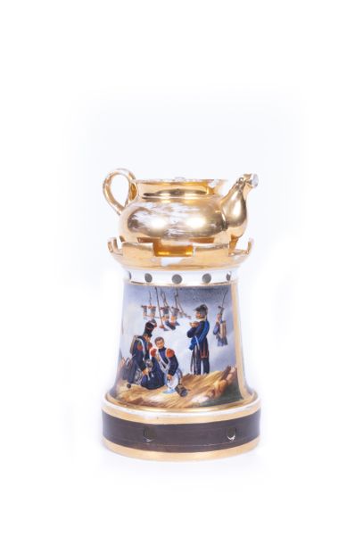 Gilded and polychrome porcelain teapot decorated...