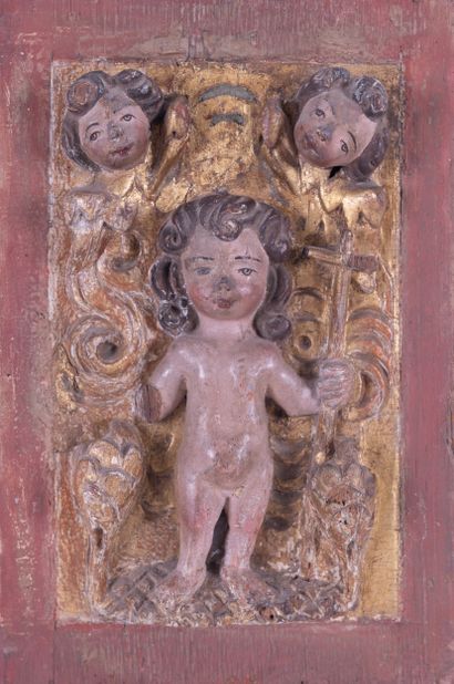 Small carved oak panel, part of a tabernacle...