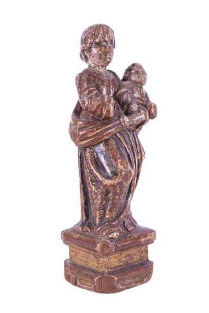 Virgin and Child in walnut carved polychrome...