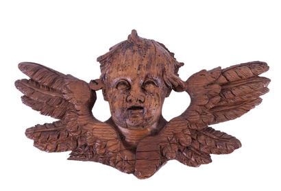 Angel's head in resinous wood carved in high...