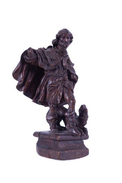 Saint Roch in walnut carved in the round,...