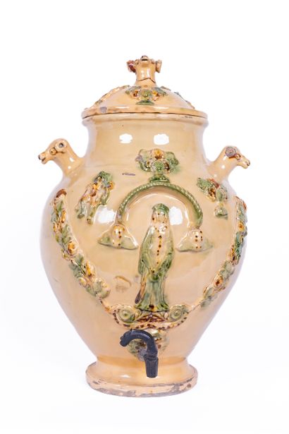 Large covered vinegar dish in polychrome...