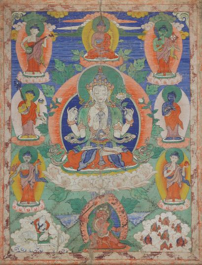 TIBET, XIXe siècle
Tangka à la détrempe sur...