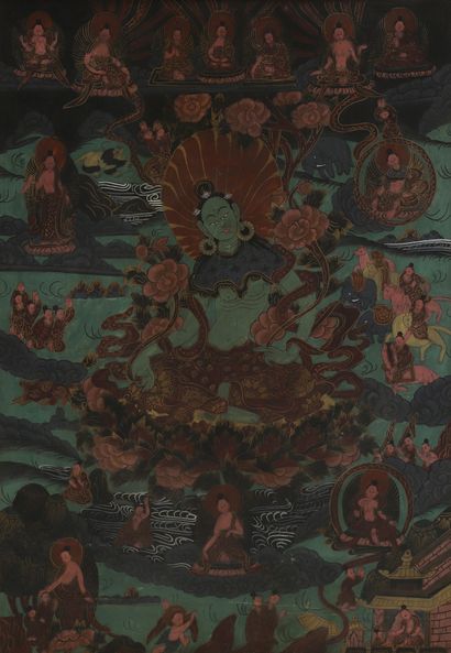 TIBET, XIXe siècle
Tangka à la détrempe sur...