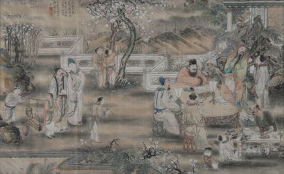 CHINE, XIX siècle
Encre et couleurs sur soie,...