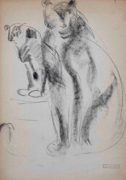Gustave GUETANT (1873-1953) 

Panthers 

Charcoal...