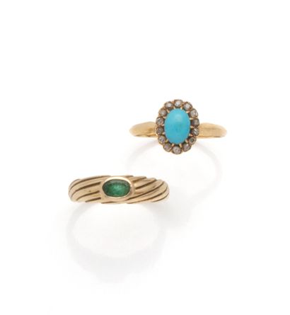 Lot comprenant deux bagues en or jaune 18K...