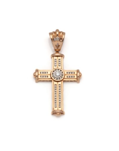 Importante croix pendentif en or rose et...