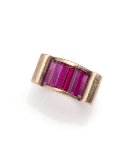 Bague tank en argent (800/1000) et or rose...