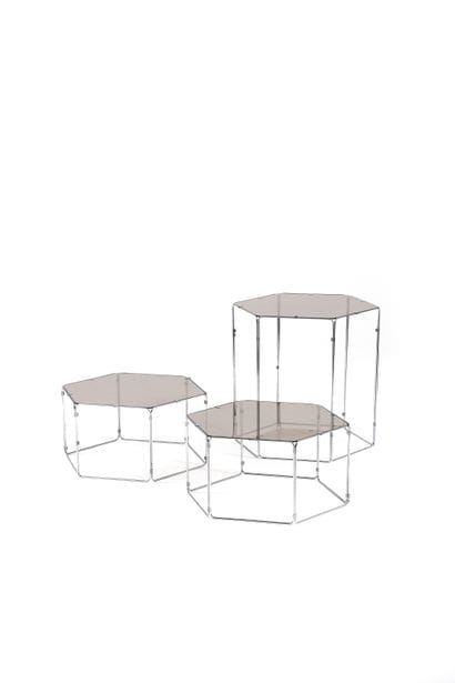 Max SAUZE (1933) Suite de 3 tables Acier,...