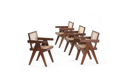 Pierre JEANNERET (1896-1967) Suite of 4 armchairs...
