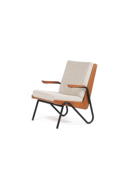 R. CHARROY (XX) Armchair Oak, metal, wool...