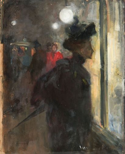 Ecole vers 1900
Femme galante
Huile sur carton
Signée...