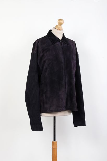 PRADA
Navy suede jacket, small collar, long...