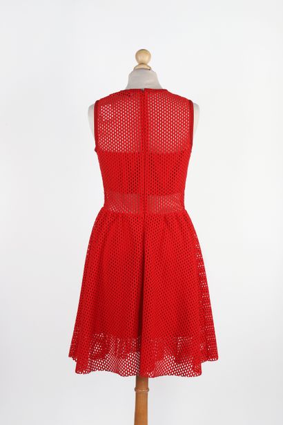 SANDRO 
Red openwork knit dress, sleeveless,...