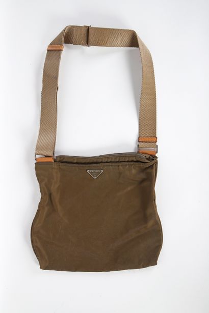 PRADA
Khaki nylon satchel bag with logo,...