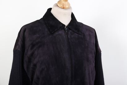 PRADA
Navy suede jacket, small collar, long...