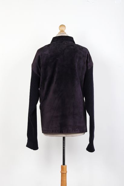 PRADA
Navy suede jacket, small collar, long...