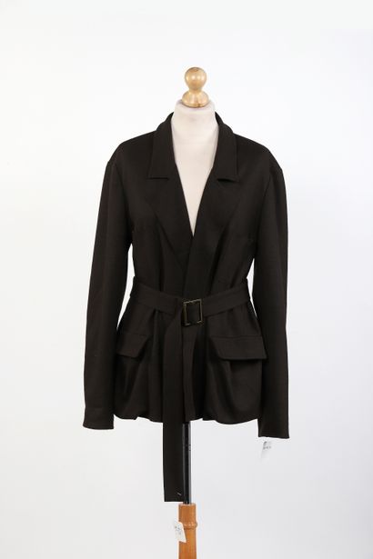 SELITE 
Oversized black silk coat, belt