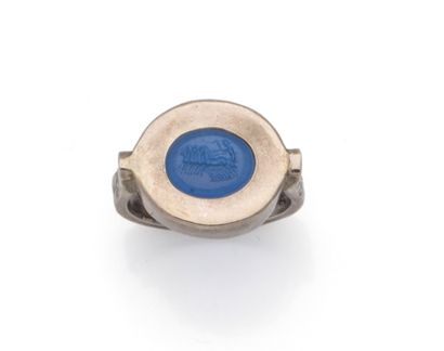 Bague sigilaire d'homme en argent (925/1000)...