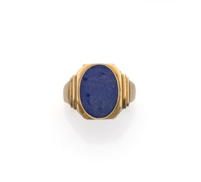 Importante bague chevalière en or jaune 14K...