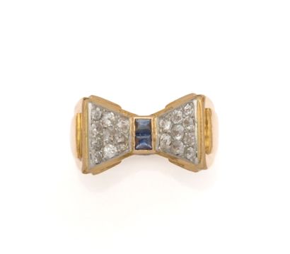 Bague tank en or rose 18K (750/1000) et platine...